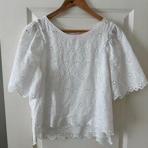 La Ligne White Eyelet Linen Blouse